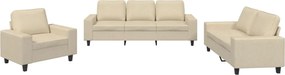 3201868 vidaXL Комплект дивани 3 части кремав текстил