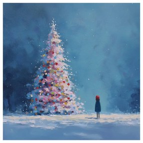 Картина на платно – Зимна приказка с коледно дърво