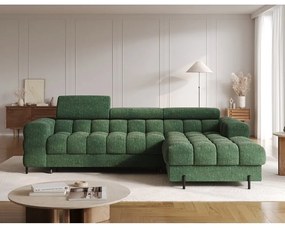 Зелен сгъваем/с място за съхранение ъглов диван от прежда с примки от букле (десен ъгъл) Felro – ELTAP