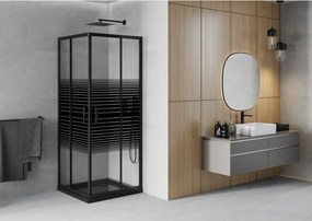 Mexen Rio квадратна душ кабина 80 x 80 см, черни ленти, черна + поддушово корито Flat, черно - 860-080-080-70-20-4070B