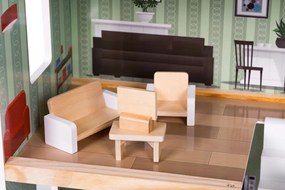 Многоетажна дървена къща за кукли с мебели