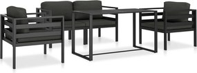 49236 vidaXL Градински диван с възглавници, 5 части, алуминий, антрацит