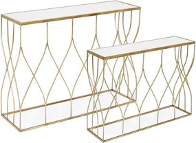 Конзолни маси в комплект 2 бр. със стъклен плот в златист цвят 33x104 cm Elenor – Bizzotto