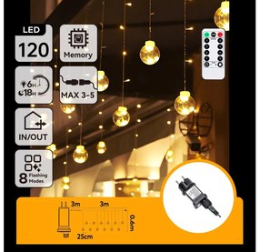 Aigostar - LED външен коледен гирлянд 120xLED/6W/230V/8 функции 3x0,6m IP44 топла бяла+ДУ