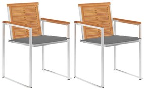 3061489 vidaXL Градински столове с възглавници, 2 бр, акация масив и стомана