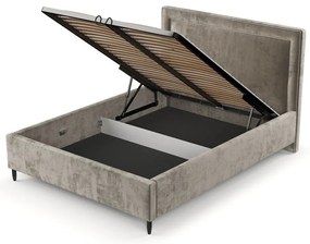 Бежово тапицирано двойно легло с място за съхранение с включена подматрачна рамка 180x200 cm Baleine – Maison de Rêve