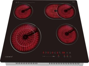 Керамичен плот за вграждане Crown PVT624DO.C, 6.6 kW, 4 зони, 9 степени, Таймер, Електрически, Черен