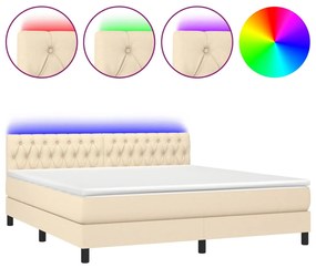 3133410 vidaXL Боксспринг легло с матрак и LED, кремаво, 160x200 см, плат