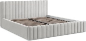 Двойно легло 140x200 cm тапицирано с място за съхранение с включена подматрачна рамка в сребрист цвят Lemi – Makamii