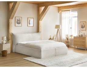 Кремаво двойно легло 160x200 cm тапицирано с място за съхранение с включена подматрачна рамка Jade – Bobochic Paris