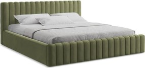 Зелено двойно легло 140x200 cm тапицирано с място за съхранение с включена подматрачна рамка Lemi – Makamii