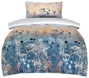 Синьо-бежово единично спално бельо от памучен сатен 140x200 cm Herbal – My House