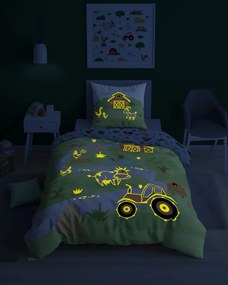 Детско памучно спално бельо, светещо в тъмното - Животни във фермата Ширина: 140 см | Дължина: 200 см