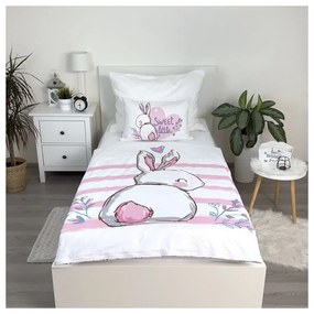Бяло-розово памучно детско спално бельо за детско креватче 100x135 cm Bunny "Sweet" – Jerry Fabrics