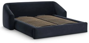 Тъмносиньо двойно легло 140x200 cm тапицирано с място за съхранение с включена подматрачна рамка Campi – Cosmopolitan Design