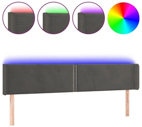 3123151 vidaXL LED горна табла за легло, тъмносива, 163x16x78/88 см, кадифе