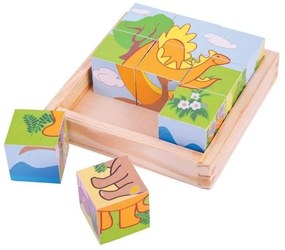 Bigjigs - Дървени кубчета в кутия - Динозаври