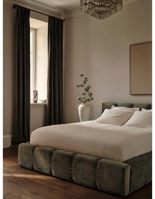 Зелено тапицирано двойно легло с място за съхранение с включена подматрачна рамка 160x200 cm Lupine – Micadoni Home