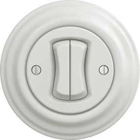 Kliklap - Ретро двоен стълбищен ключ с рамка № 6+6 керамично бяло