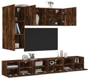 3216562 vidaXL ТВ стенни шкафове, 5 части, опушен дъб, инженерно дърво