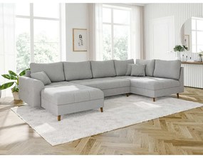 Светлосив ъглов диван от рипсено кадифе (ляв ъгъл/"U" форма) Ariella – Ropez