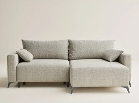 Бежов шенилов сгъваем/с място за съхранение ъглов диван (десен ъгъл) Leon – Maison de Rêve