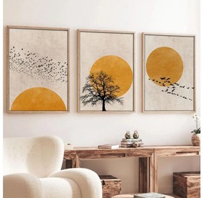 КОМПЛЕКТ 3 бр. картини в рамка 50x70 см бежово/жълто