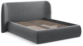 Тъмносиво двойно тапицирано легло с място за съхранение и включена подматрачна рамка 160x200 cm Hauke – Makamii