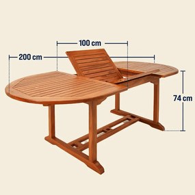 Градинска разтегателна маса Vanamo от евкалипт 150 - 200 x 100 x 74 cm