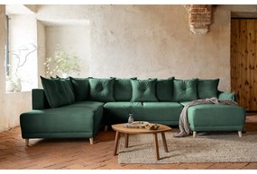 Ъглов разтегателен диван от зелен велур (ляв ъгъл/"U") Lazy Lukka - Miuform