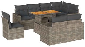 3327056 vidaXL Градински комплект диван с възглавници 9 части сив полиратан
