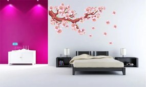Стикер за стена за интериора цъфтящ клон с розови цветя 100 x 200 cm