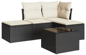 3217486 vidaXL Градински комплект с възглавници, 5 части, черен полиратан