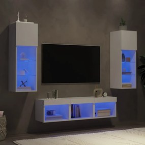 3216597 vidaXL ТВ стенни модули с LED, 5 части, бели, инженерно дърво