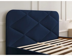 Тъмносиньо тапицирано двойно легло с включена подматрачна рамка 140x190 cm Prune – Bobochic Paris