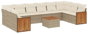 3260413 vidaXL Градински диван с възглавници, 11 части, бежов полиратан
