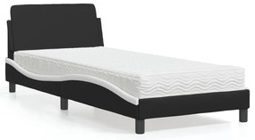 3208342 vidaXL Легло с матрак, черно и бяло, 90x200 см, изкуствена кожа