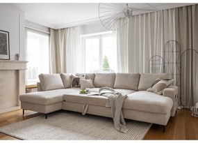 Бежов разтегателен ъглов диван от рипсено кадифе (ляв ъгъл) Lofty Lilly – Miuform