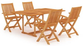 3059549 vidaXL Градински трапезен комплект, 5 части, тиково дърво масив