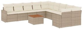 3256632 vidaXL Градински диван с възглавници, 11 части, бежов полиратан