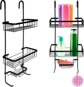 Рафт за баня без пробиване Ruhhy — 3 нива / кошници, самозалепващ черен Loft дизайн