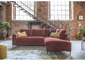 Розов кадифен разтегателен ъглов диван (десен ъгъл) Lofty Lilly – Miuform