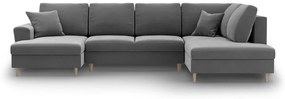 Светлосив кадифен разтегателен ъглов диван с място за съхранение (десен ъгъл/U форма) Kyoto – Cosmopolitan Design