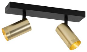 Таванен прожектор черен със злато регулируем 2-светлина - Jeana Luxe