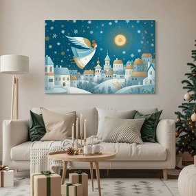 Картина на платно Коледна – Ангел над зимното село