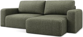 Зелен сгъваем/с място за съхранение ъглов диван от рипсено кадифе (десен ъгъл) Kona – Makamii