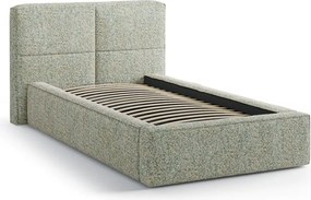 Зелено единично легло 90x200 cm тапицирано с място за съхранение с включена подматрачна рамка Darren – Micadoni