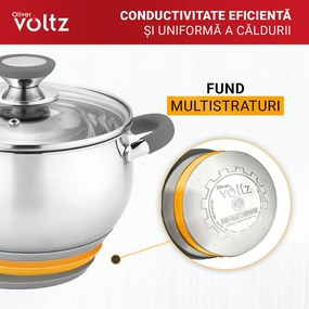 Тенджера Oliver Voltz OV51210N20, 20см, 3.5 л, Индукция, Силиконови дръжки, Инокс/сив