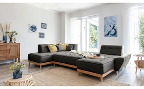 Тъмно сив U-образен разтегателен диван, ляв ъгъл Dazzling Daisy - Miuform