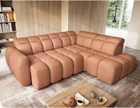 Сгъваем с място за съхранение ъглов диван от букле в цвят сьомга (десен ъгъл L форма) Falconn – ELTAP